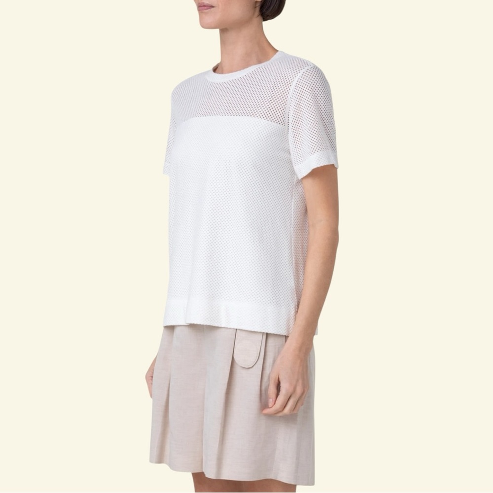Akris Punto Signature Pin Dot Mesh Top Blouse in White US 10 Medium / Large